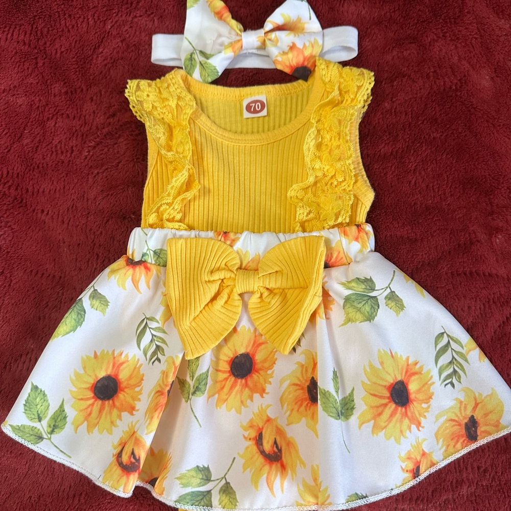 Yellow Sunflower Baby Dress with Bow